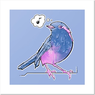 blue and pink songbird Posters and Art